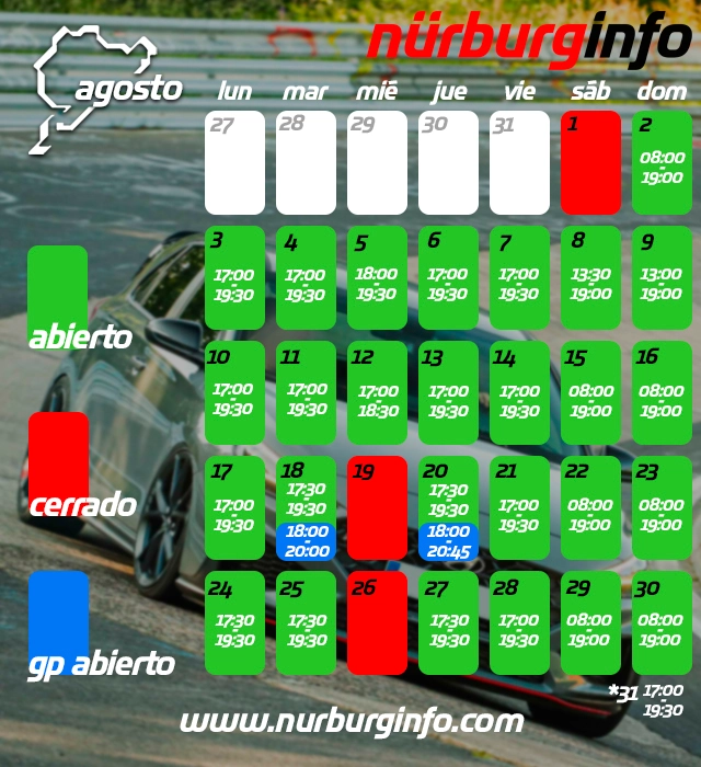 Calendario Nurburgring Agosto 2026