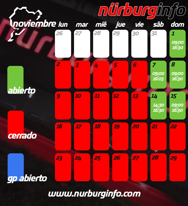 Calendario Nurburgring Noviembre 2026